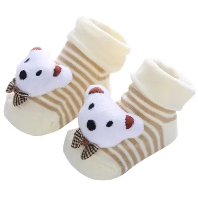 Newborn Baby Prewalker Cotton Floor Socks Cute 3D Cartoon Animal Rainbow Stripe Anti-Skid Sole Infant Cuffed Slipper Shoes 0-12M