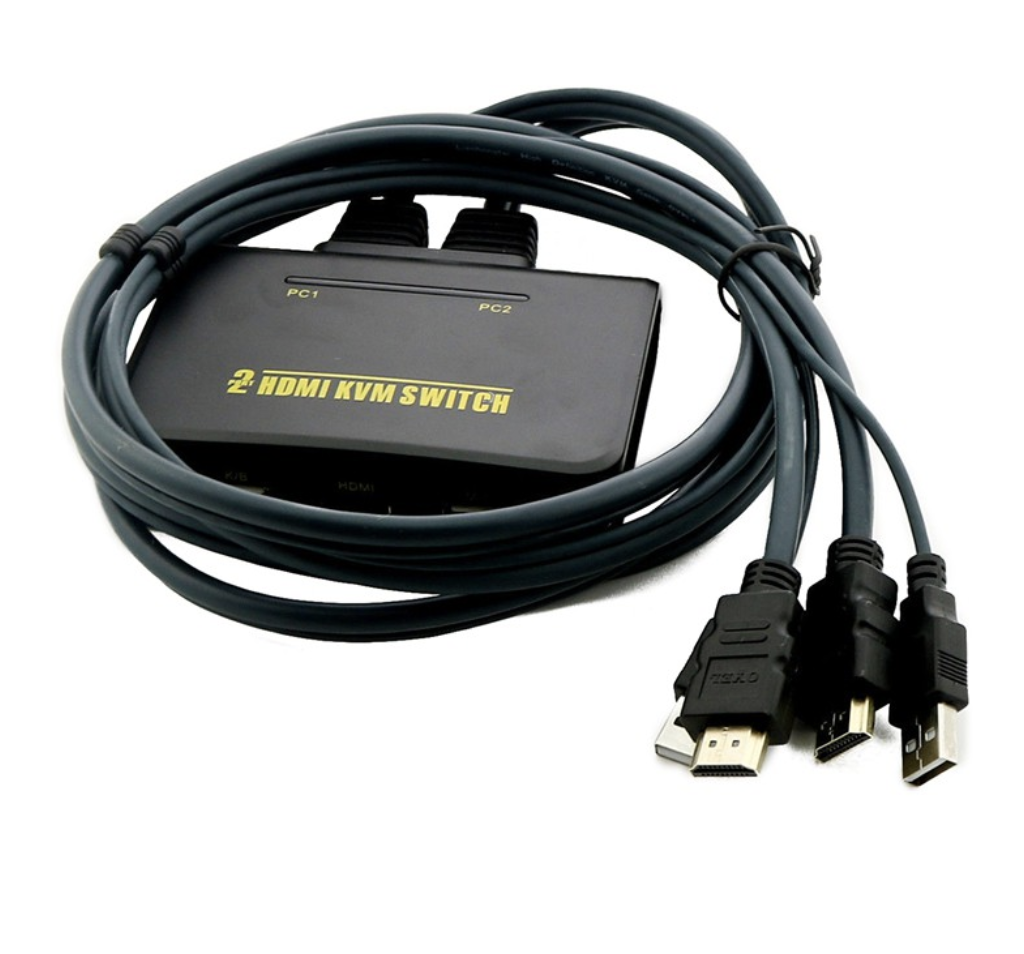 1X2 Port USB HDMI KVM Switch Switcher With Cable for Dual Monitor Keyboard Mouse