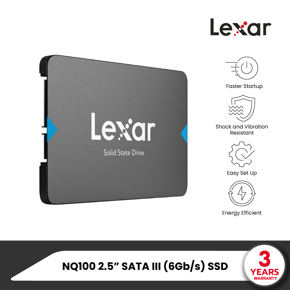Lexar NQ100 2.5” SATA III (6Gb/s) Internal SSD, Up to 550MB/s Read (อุปกรณ์จัดเก็บข้อมูลภายใน) ราคา 890 บาท*ส่งฟรี