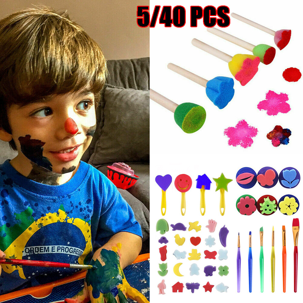 JIYAN2866เด็กอุปกรณ์ศิลปะ DIY เด็กของเล่นเพื่อการศึกษา Early Multi-สไตล์เด็กสีแปรงฟองน้ำดอกไม้รูปแบบเด็กสีเครื่องมือเด็กแปรง