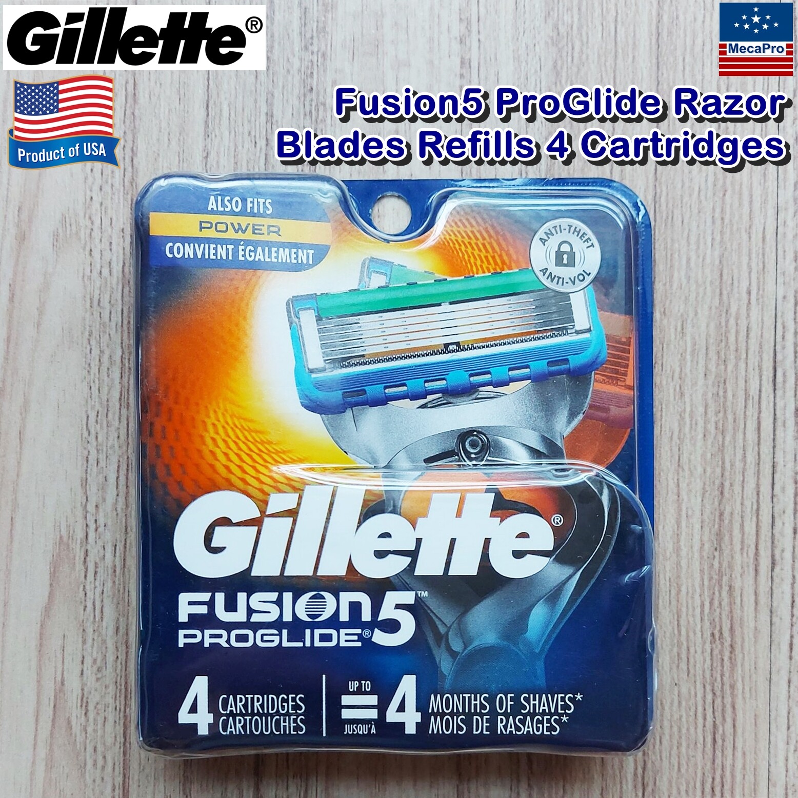 Gillette® Fusion5™ ProGlide® Razor Blades Refills 4 Cartridges ใบมีดโกน ยิลเลตต์ ฟิวชั่นไฟ้ว์ โปรไกลด์
