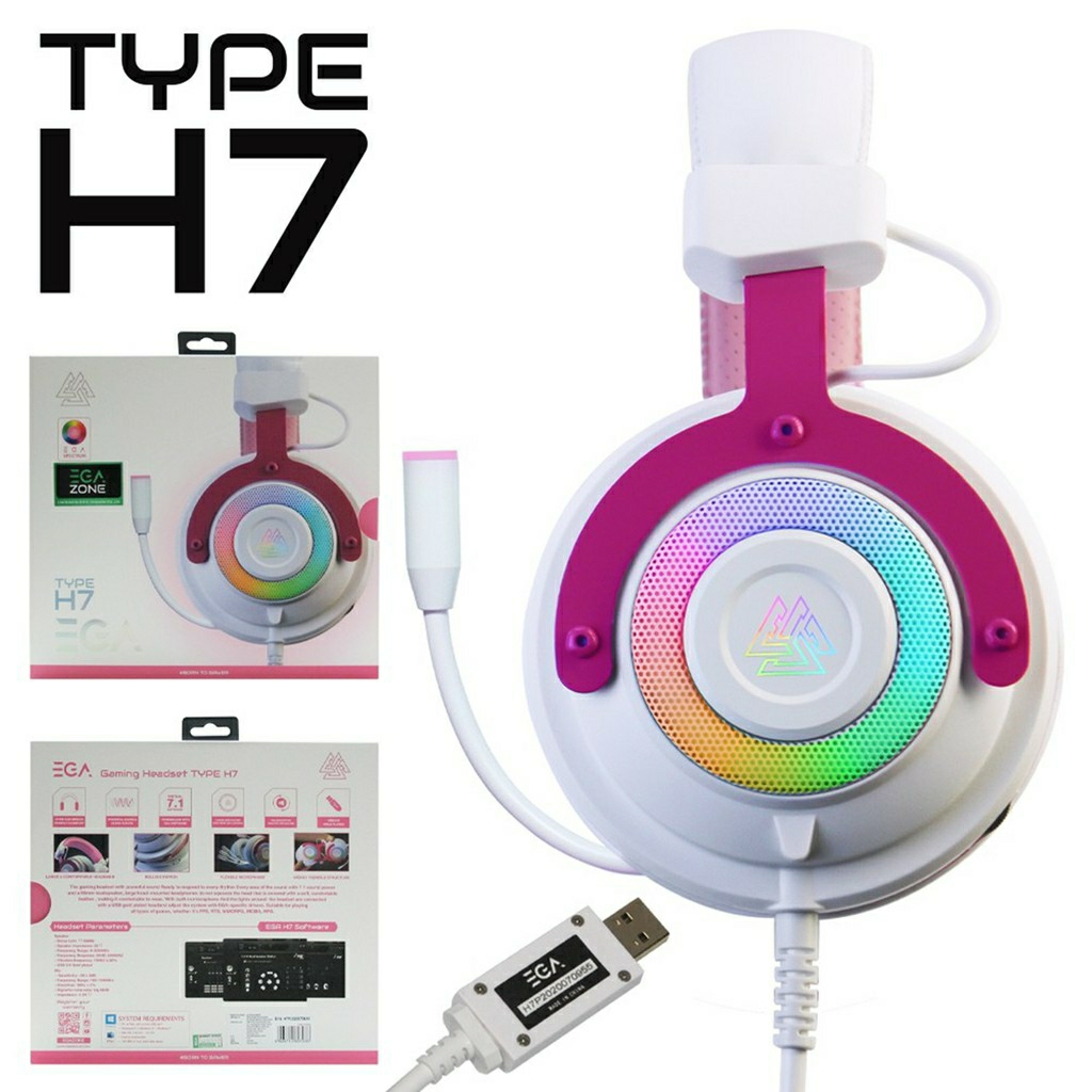 EGA TYPE H7 7.1 PINK EDITION Surround Black RGB ปรับแต่งเสียงได้ตามต้องการ หูฟังเกมส์มิ่ง ประกัน 2 ปี