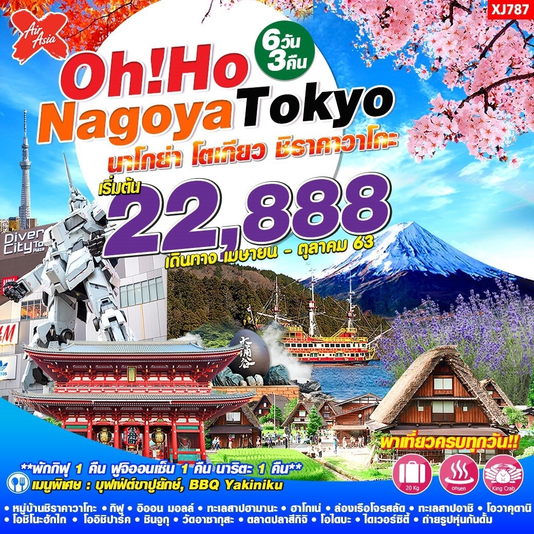 ทัวร์ญี่ปุ่น 6วัน 3คืน (*ราคานี้รวม ตั๋วเครื่องบิน+ที่พัก+อาหาร+รายการท่องเที่ยว+ไกด์นำเที่ยว)