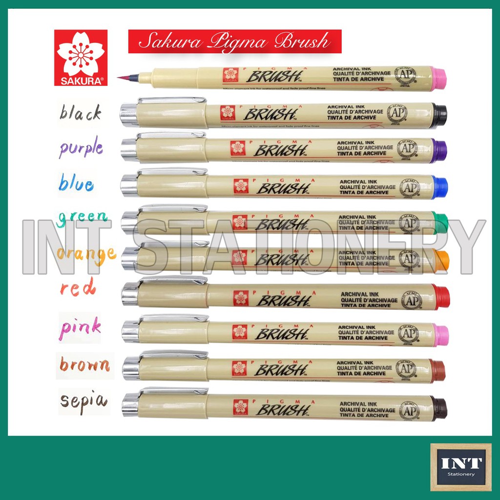 ขายดีเป็นเทน้ำเทท่า✣ mshhpewaphc ปากกา หัวพู่กัน ซากุระ (Sakura Pigma Brush XSDRBR ) มี 9 สีให้เลือก