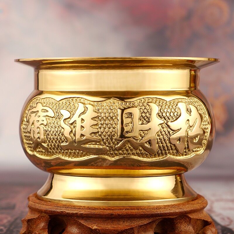 กระถางธูป ทองเหลือง แท้100% อักษรจีน 100% brass incense burner, Chinese characters สี ขนาด5นิ้ว สี ขนาด5นิ้ว