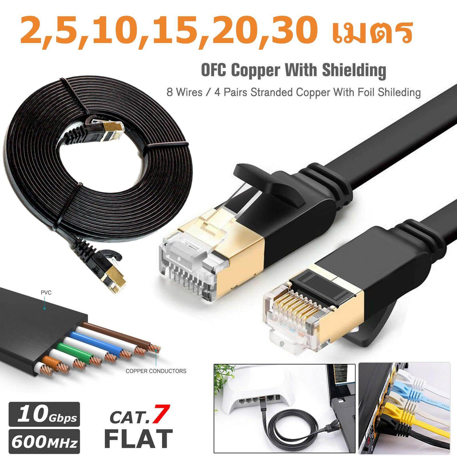 Cat7 RJ45 Ethernet Network Cable Cat7 Lead 10Gbp 600Mhz LAN UTP Patch Gold plated สายแลนสำเร็จรูปพร้อมใช้งาน ยาว 2เมตร 5เมตร 10เมตร 15เมตร 20เมตร 30เมตรUTP Cable Cat7e 2M 5M 10M 15M 20M 30M