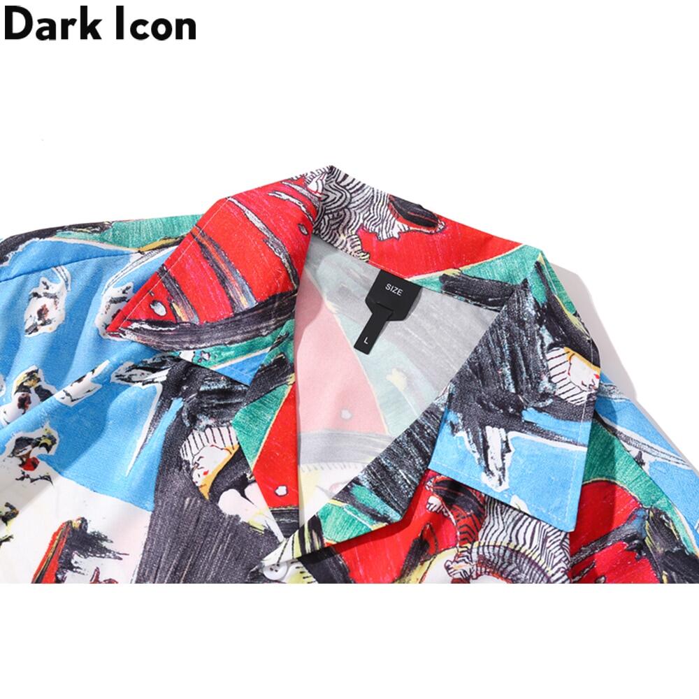 Dark Icon Graffiti Polo Shirt Men Vintage Street Hawaiian Shirts Summer ...