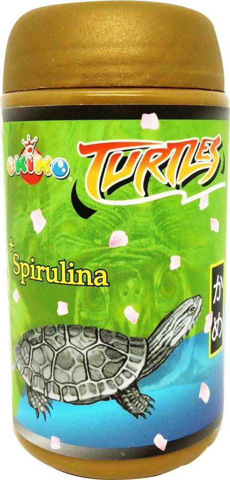 Okiko Turtle Food อาหารเต่า แบบเม็ด สูตรเพิ่มสาหร่ายสไปรูลิน่า ช่วยในการฟื้นฟู และปรับสมดุลระบบประสาท 80 g. - 4 กระปุก