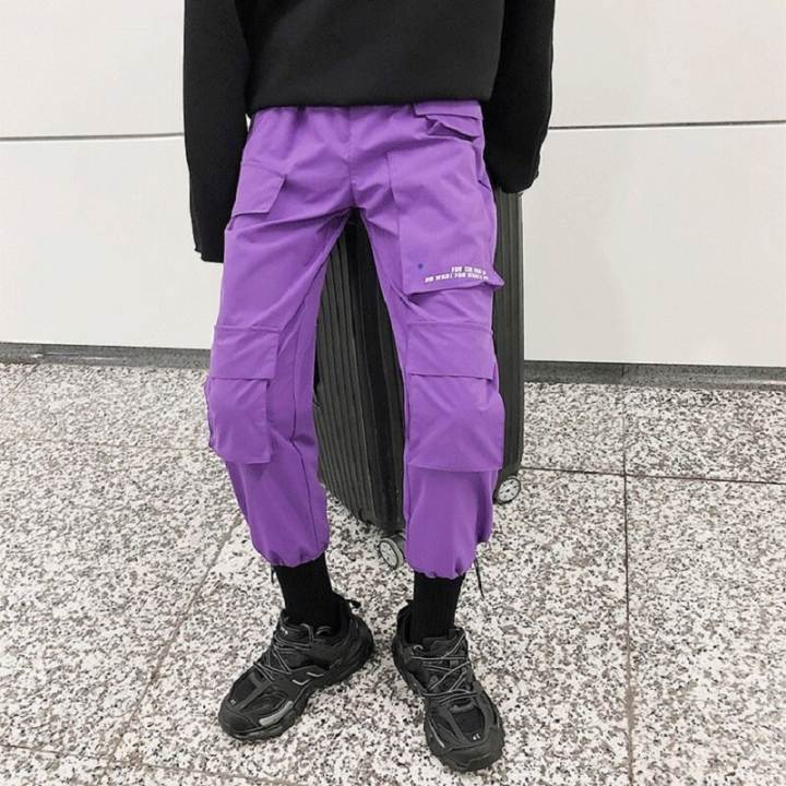 black and purple joggers