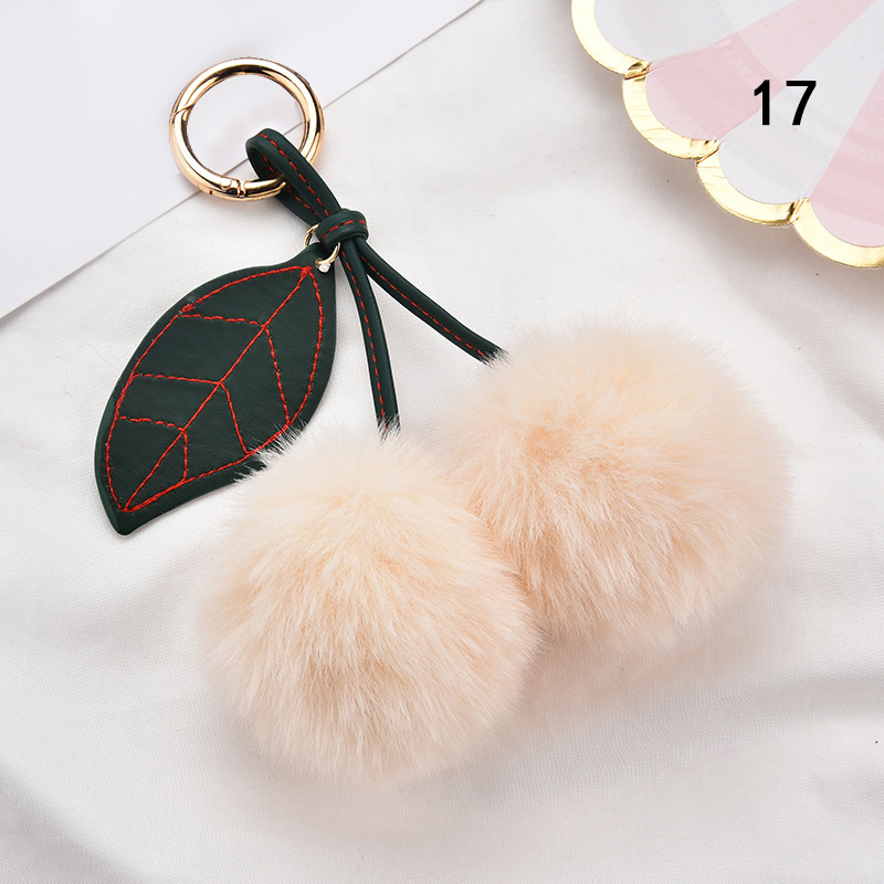 Lof 1PC Cute Faux Fur Plush Ball Key Chain Cherry Keychain Pendant PomPom Car