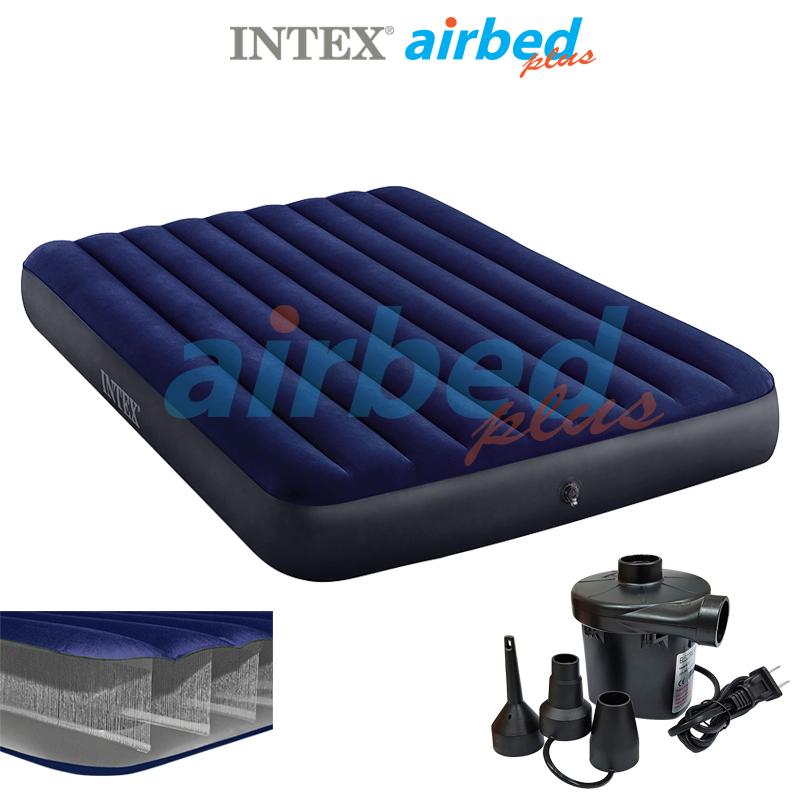 Intex ส่งฟรี ที่นอนเป่าลม 5 ฟุต (ควีน) 1.52x2.03x0.25 ม. ดูรา-บีม ไฟเบอร์-เทค  โครงสร้างใหม่ นอนสบายขึ้น   สีน้ำเงิน รุ่น 64759 + ที่สูบลมไฟฟ้า