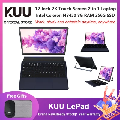 [2021 New] KUU LePad 2 in 1 Touch Screen 2160x1440 FHD Laptop 8GB+256GB 12 Inch Intel Celeron N3450 Windows 10 Tablet PC with Keyboard