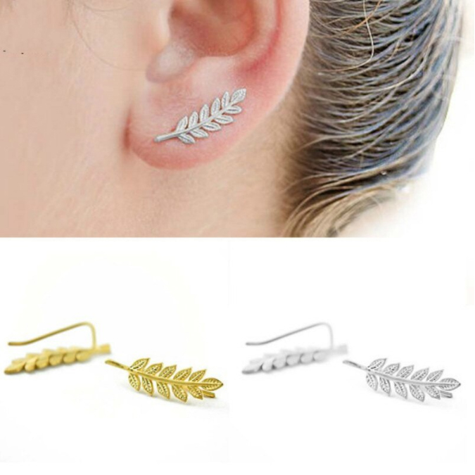 ต่างหู ตุ้มหู Leaf Shaped Stud Earring For Women Trendy Minimalism Leaves Brincos Party Jewelry Gift - 1 คู่