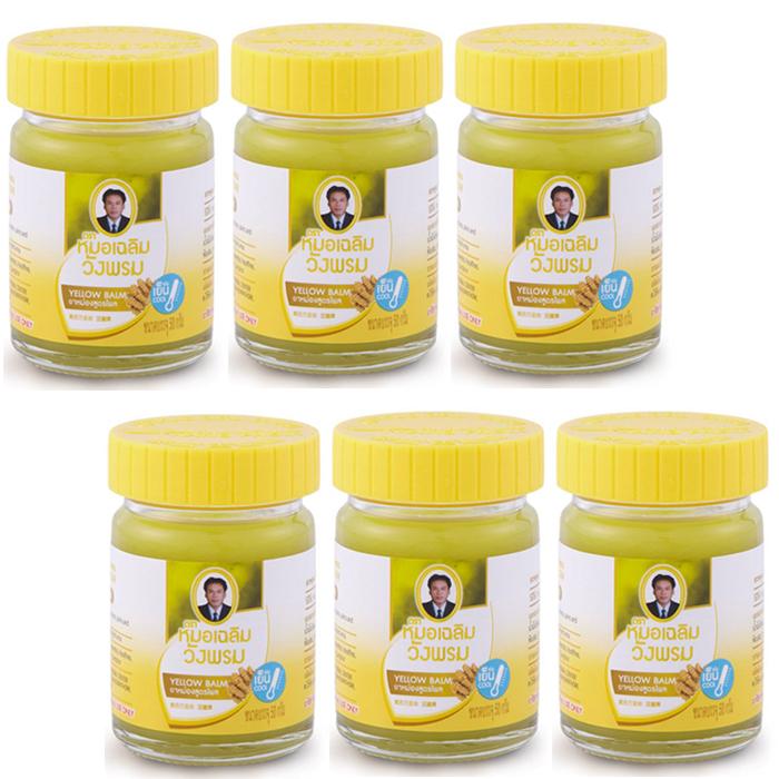 บาล์มสมุนไพรเหลือง Wang Prom herb Compound Phlai Yellow Thai Balm Formula 2 (Pack 6)