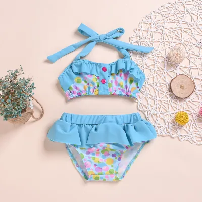 Liuyehumalll Bayi Kanak-Kanak Kanak-Kanak Musim Panas Ruffle Suspender Dot Bercetak Bikini Pakaian Renang Baju Renang Set