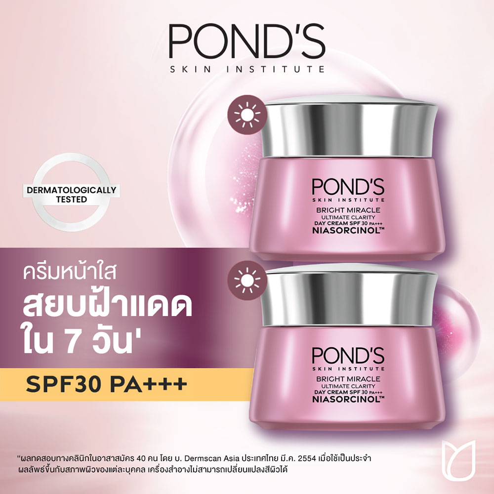 พอนด์ส ไบรท์ มิราเคิล เดย์ ครีม spf30 ไนอาซอร์ซินอล 45 ก. แพ็คคู่ ( cream ,  ครีมบำรุงหน้า , ครีมทาหน้า , มอยเจอร์ไรเซอร์ ) | Lazada.co.th