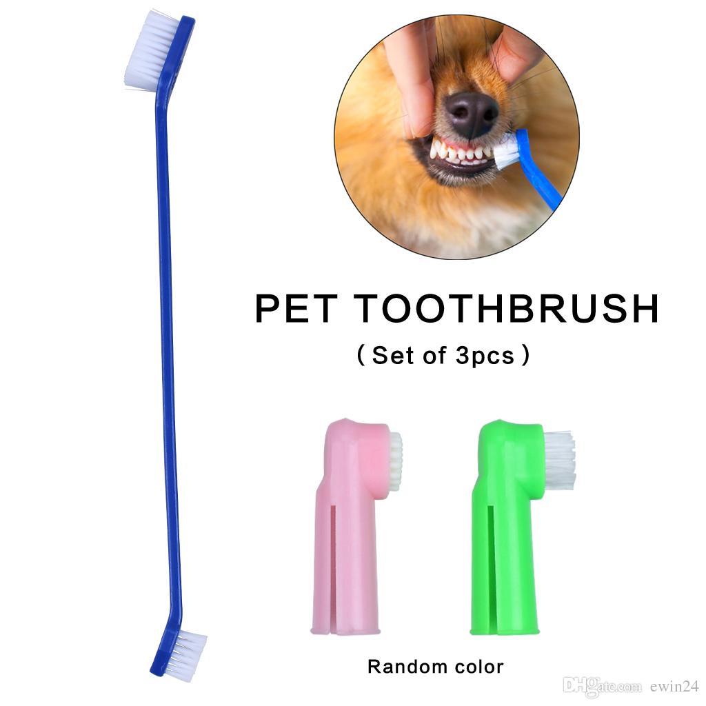 Pet Toothbrush Set แปรงสีหันแมว แปรงสีฟันสุนัข ชุดแปรงสีฟันสัตว์เลี้ยง รุ่นแปรงปกติ และรุ่นสวมนิ้ว สำหรับสุนัขและแมว (3 ชิ้น/แพ็ค) T0241