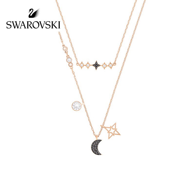 Swarovsk สวารอฟสกี้แวววาวดวงจันทร์ดาวคู่และสร้อยคอแฟชั่นชุดสร้อยคอแฟชั่นส่งแฟนของขวัญดวงจันทร์และดาวสร้อยคอคู่