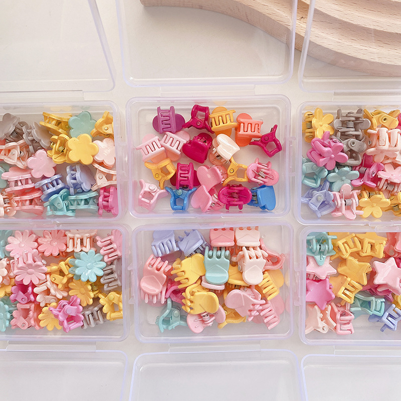 20pcs A Box Mini Cute Candy Color Small Hair Clips Flower Plastic Hair