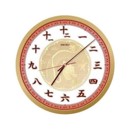 SEIKO นาฬิกาแขวนมงคล Limited Edition ตรุษจีน - ขอบทอง หน้าปัดพิมพ์ลายมังกรสีทอง พร้อมตัวเลขภาษาจีน ขนาด16นิ้ว รุ่น QXA741G