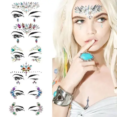 Mermaid Face Gems Glitter Festival Party Crystal Face Stickers Temporary Tattoo 1ชิ้น
