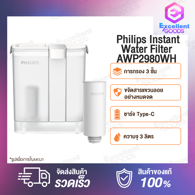 Philips Water filter jug AWP2980WH White Thoroughly Removes Suspended