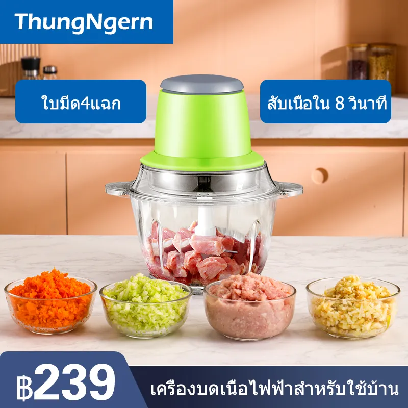 KaiShengShop 2L เครื่องบดเนื้อไฟฟ้า บดผัก เครื่องปั่น อาหารเครื่องบดสับ  กำลังไฟ 250 วัตต์