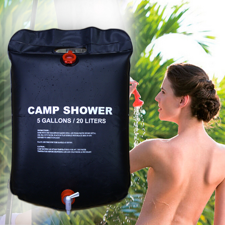 อุปกรณ์ตั้งแคมป์ 20L ถุงอาบน้ำถุงอาบน้ำพลังงานแสงอาทิตย์ถุงอาบน้ำกลางแจ้งเดินป่าถุงน้ำพีวีซีอุปกรณ์ตั้งแคมป์