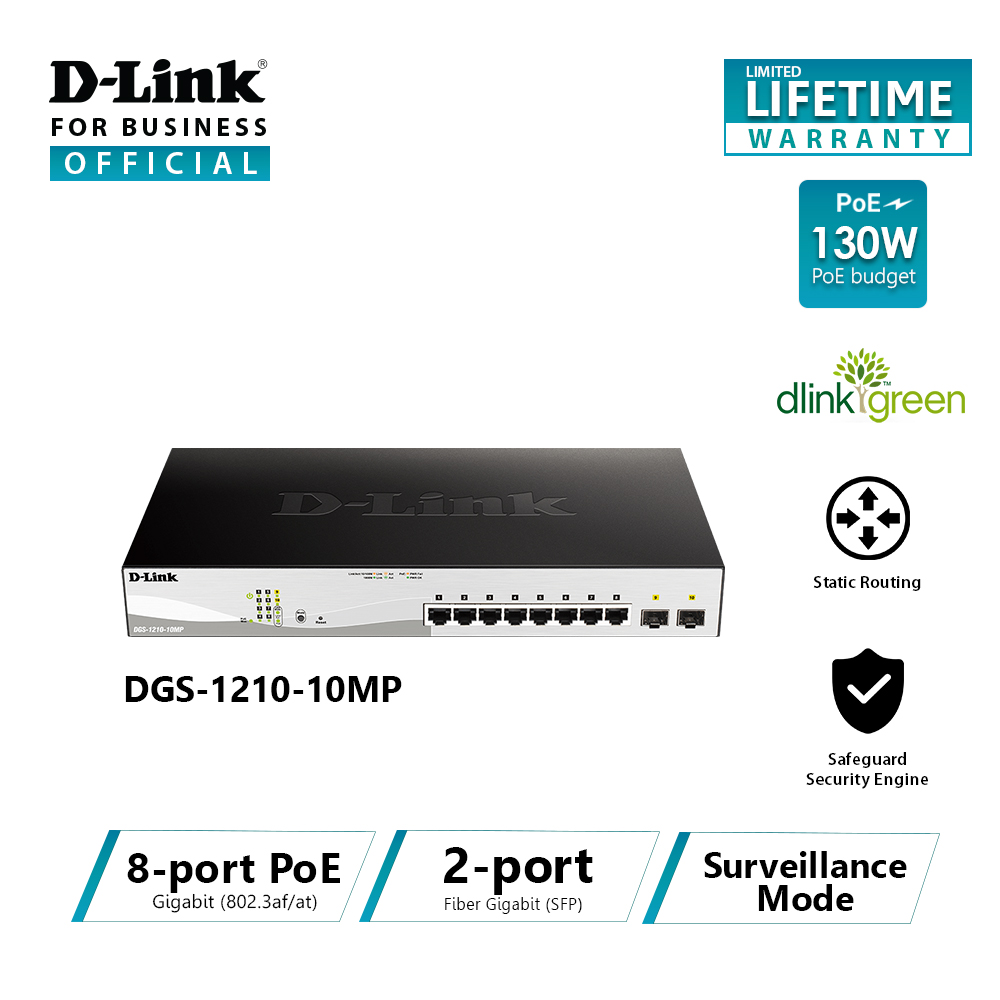 D-Link DGS-1210-10MP 10-Port Gigabit Smart Managed PoE Switch ราคา 9,050 บาท*ส่งฟรี