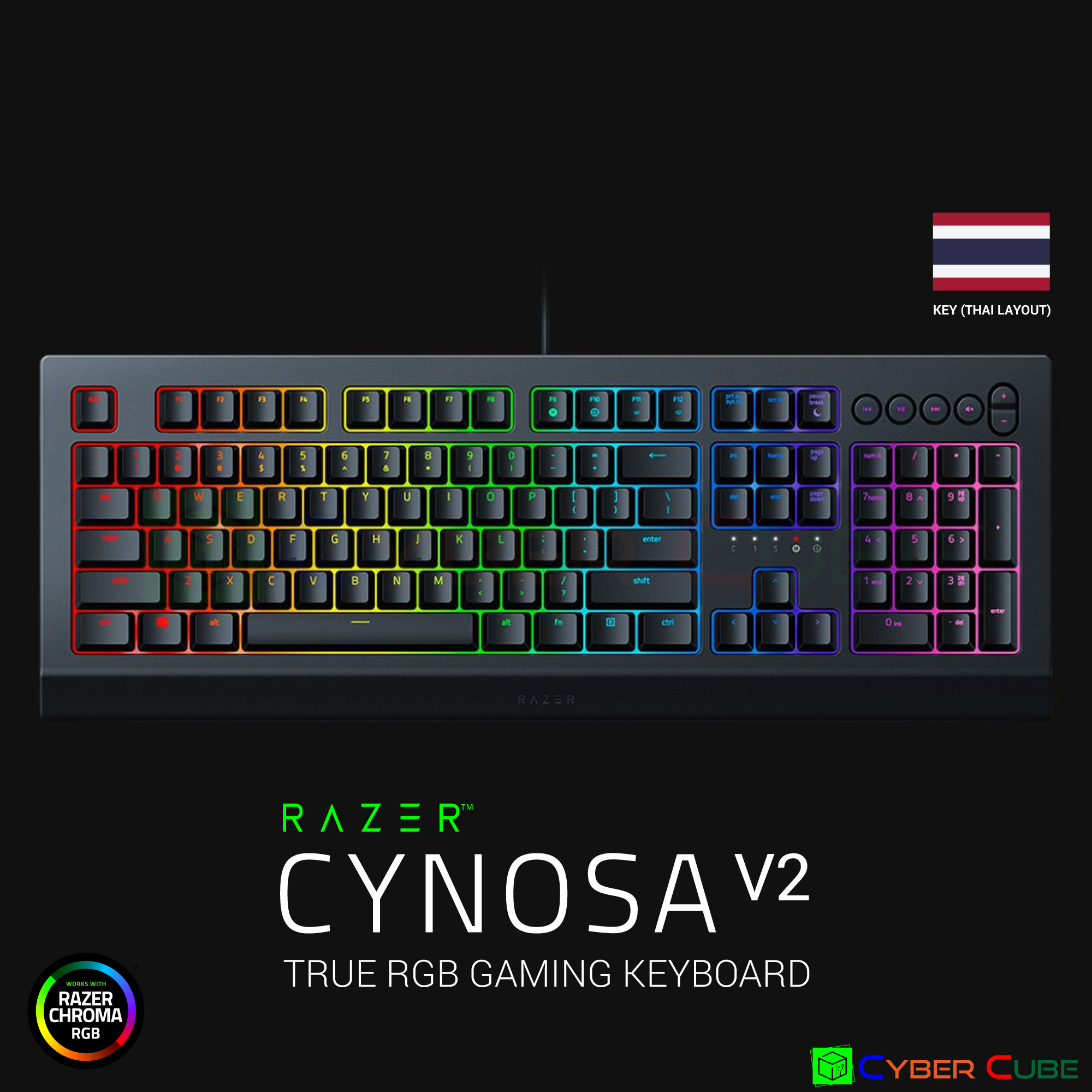 Razer Cynosa V2 Chroma RGB Backlit Keyboard - Thai Key คีย์บอร์ดเกมส์มิ่ง ( ของแท้ศูนย์ SYNNEX )