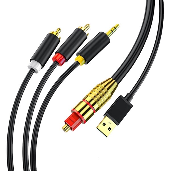 Digital Fiber Optical to Analog 2RCA+3.5mm Jack Stereo Audio Cable for PS4,Xbox,HDTV,DVD,Headphone(4.9 Feet)
