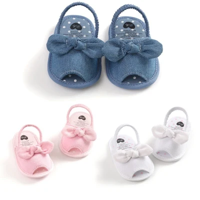 Summer Baby Girl Sandals Princess Prewalker Newborn Infant Bowknot Cotton Toddler Soft Sole Crib Shoes