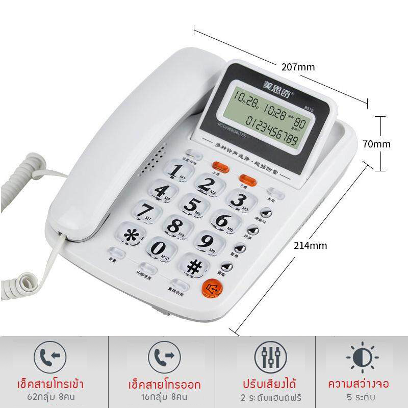 Hali โทรศัพท์บ้าน มีสาย โทรศัพท์ในออฟฟิศ โทรศัพท์บ้านทันสมัย ไม่ใช้ถ่าน โทรศัพท์บ้านหน้าจอLCD สีขาว แดง