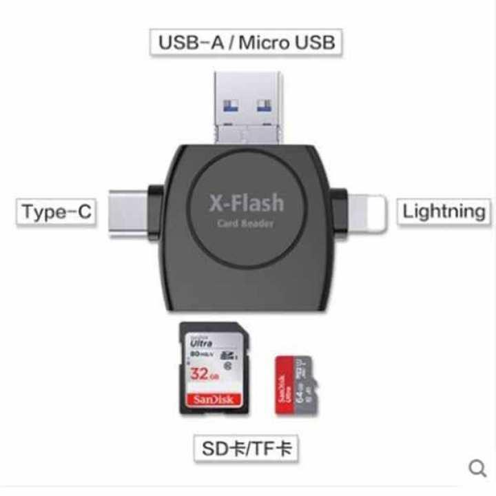 iDragon การ์ดรีดเดอร์ 5 in1 OTG card reader,TF, Lightning 8-pin, Micro USB, Type-C with Micro USB Charge