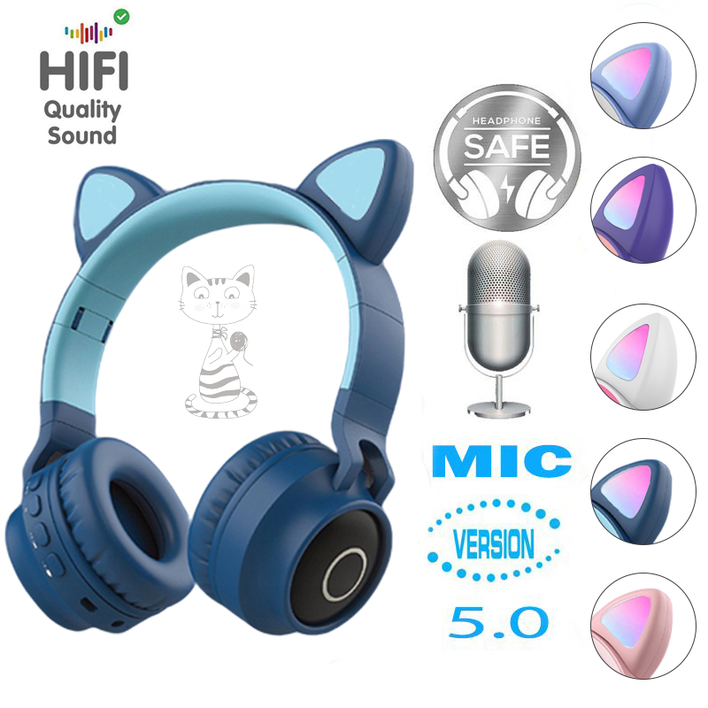 E-หูฟังครอบหัว หูฟังบลูทูธ5.0 ของขวัญ  ของขวัญเด็ก  Stereo Sound  Headset  LED light Wireless Bluetooth Headphone With Microphone