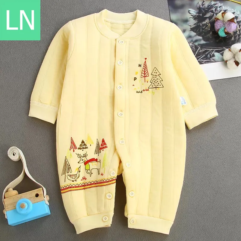 LN ชุดเด็กแรกเกิด ชุดเด็กผู้หญิง ชุดเด็กผู้ชาย เสื้อผ้าเด็ก บอดี้สูทเด็ก กวางกับห่าน สีเหลืองอ่อน แขนยาว ขายาว ผ้าหนา