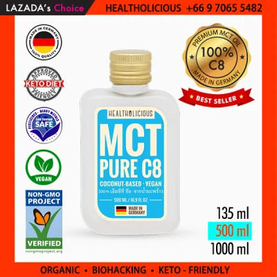 HEALTHOLICIOUS / KETO MAX! PURE C8: COCONUT MCT OIL (MADE IN GERMANY) - 500ml.