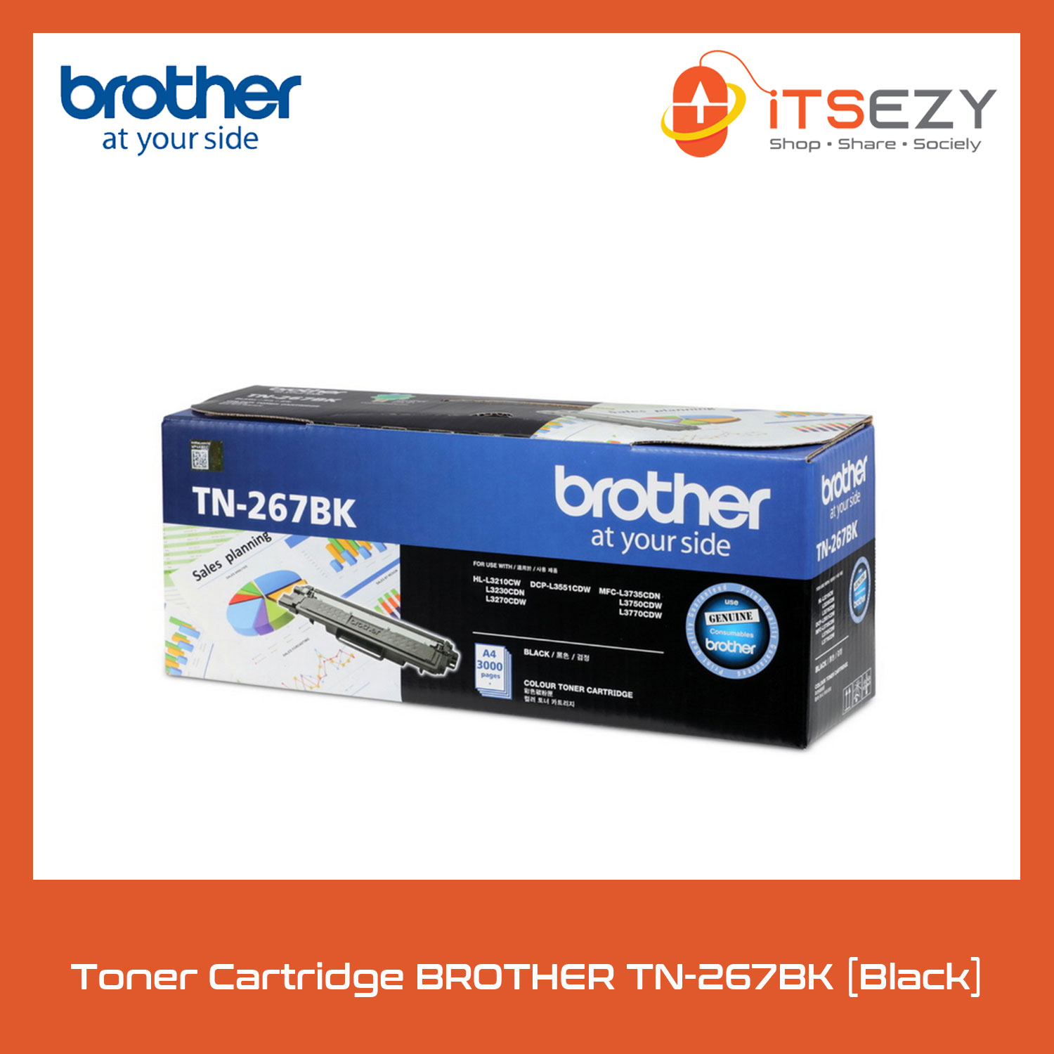 ผงหมึกพิมพ์แบบตลับ Toner Cartridge ยี่ห้อ Brother รุ่น Tn 267bk สีดำ Black Itsezy Thaipick 4958