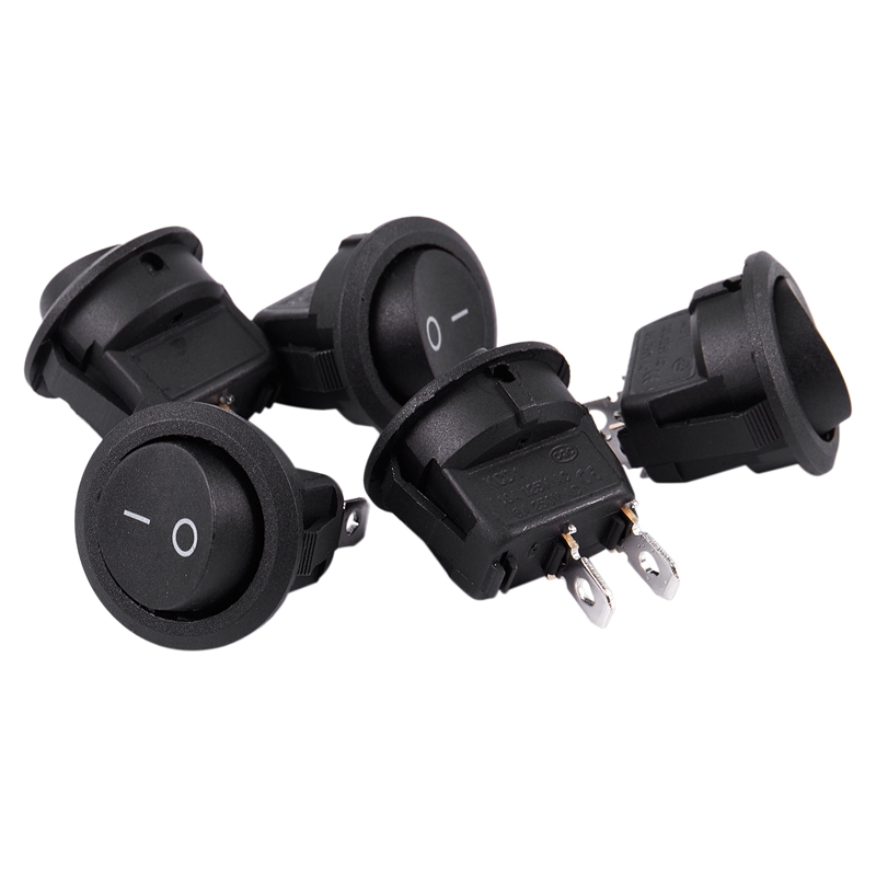 5pcs spst black button on/off round rocker switch ac 6a/250v 10a/125v