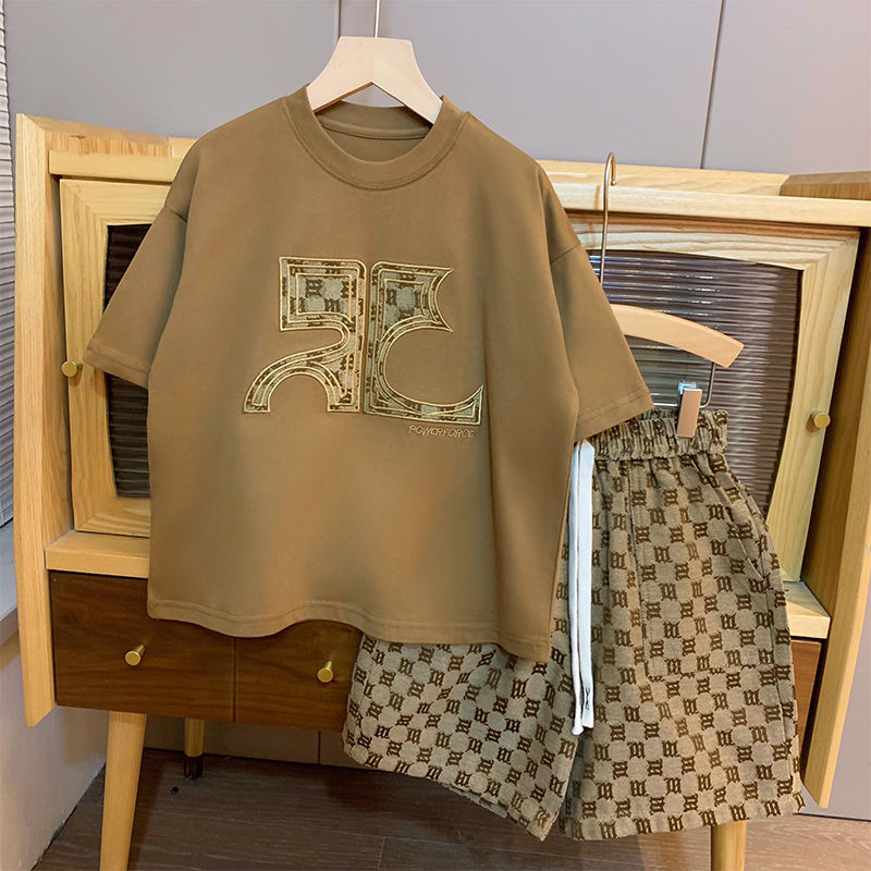T-shirt + Shorts Set for Boys Summer New Fashion Casual Sports Two-piece Set for Middle and Large Children