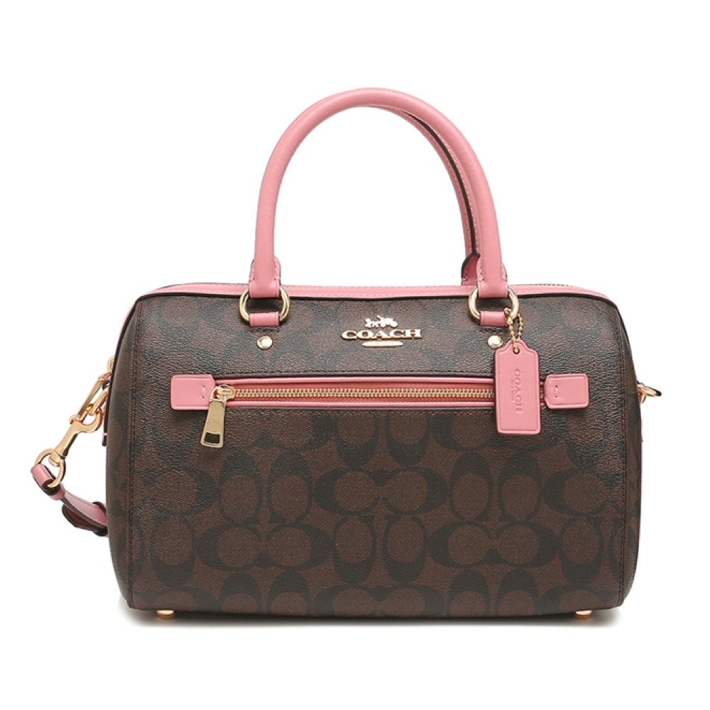 Coach 83607 Rowan Satchel In Signature Canvas Brown Shell Pink 