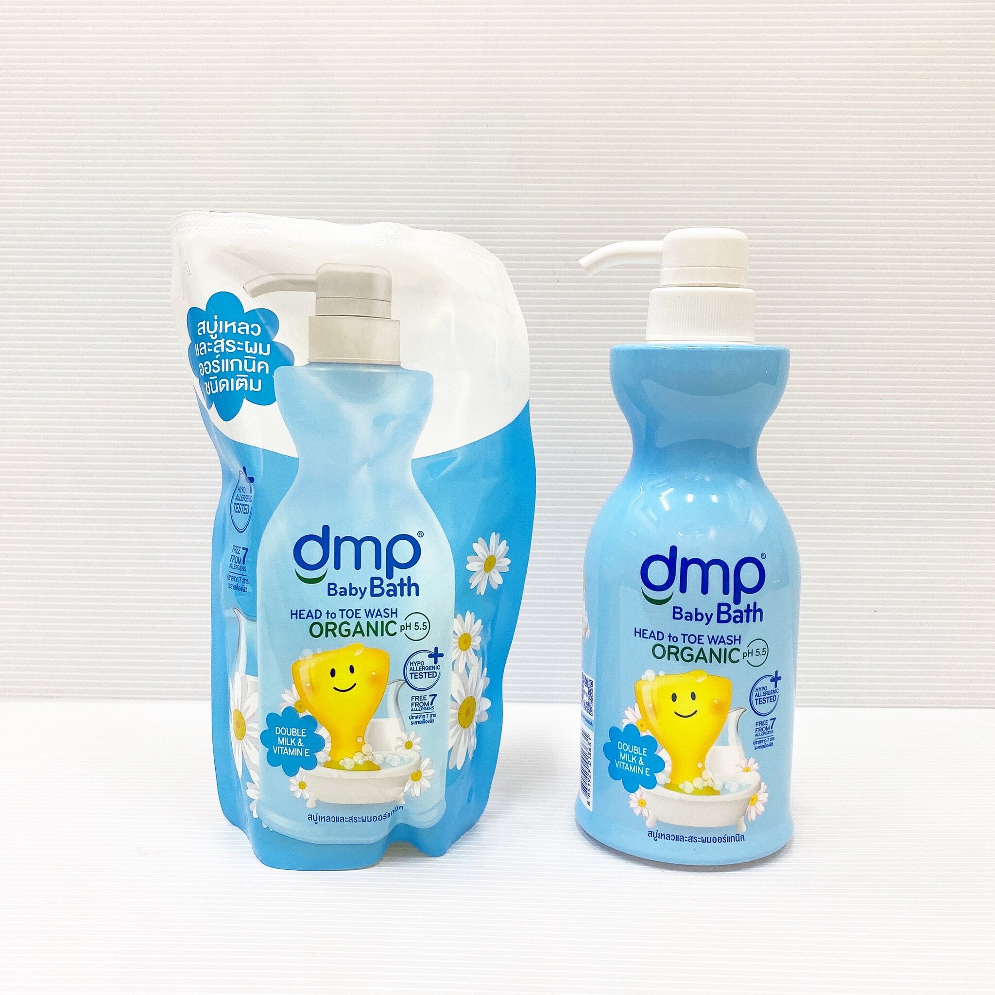 (มีคูปองส่วนลดค่าส่ง) DMP Baby Bath Double Milk & Vitamin E Organic pH 5.5 Head To Toe Wash 480ml + Refill 350ml