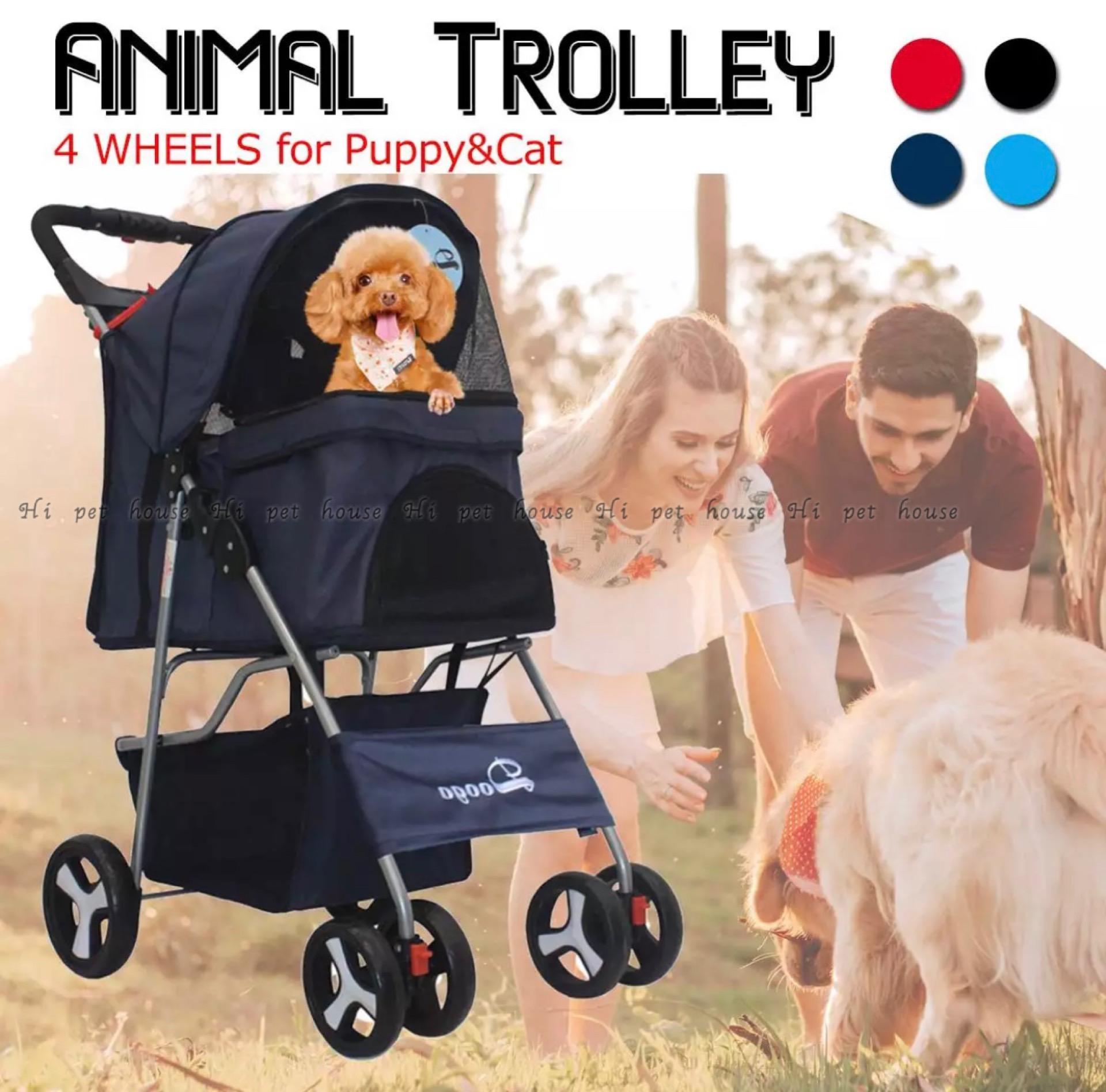 Hi Pet❤ Doogo-รถเข็นสุนัข,Pet trolley รถเข็นสัตว์เลี้ยง 4 ล้อ (รับน้ำหนักได้ถึง 15 กิโลกรัม) Black