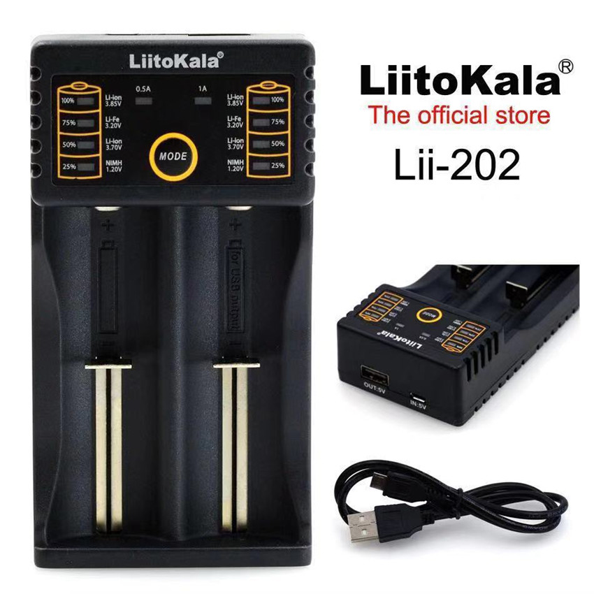 LiitoKala Lii-202 2 ช่อง เครื่องชาร์จถ่าน รางชาร์จ 1.2v 3.7v ชาร์จไว ตัดไฟเอง รองรับถ่าน AA / AAA 18650 26650 10440 14500 16340 26500