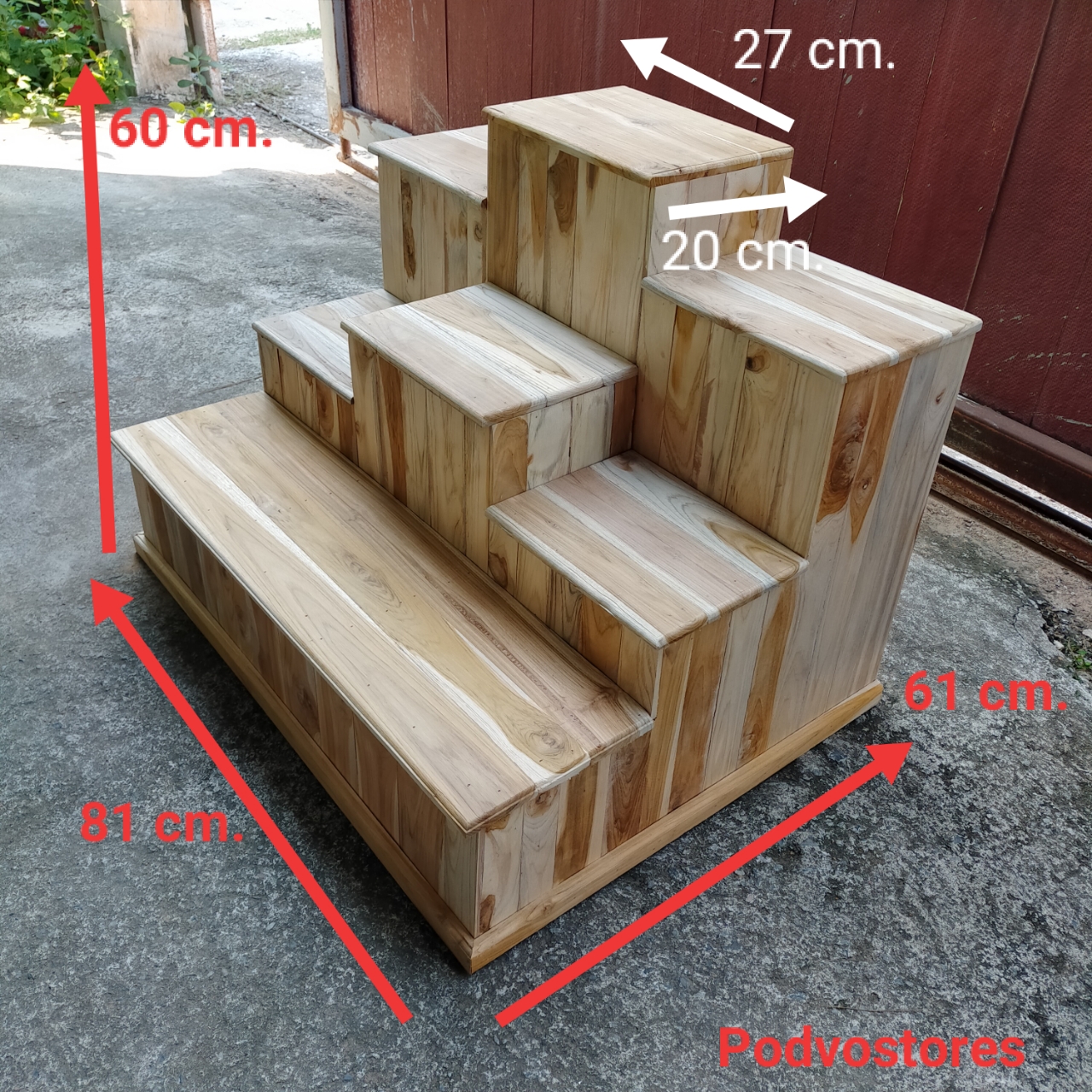 ชั้นไม้สัก 7 ชั้น (ตัวดิบไม่ได้ทำสี) ยาว 81 ลึก 61 สูง 60 cm. พื้นที่วางของ 20 X 27 cm. ชั้นวางของ โต๊ะหมู่บูชา หิ้งพระ ชั้นวางพระพุทธรูป  ที่วางพระ