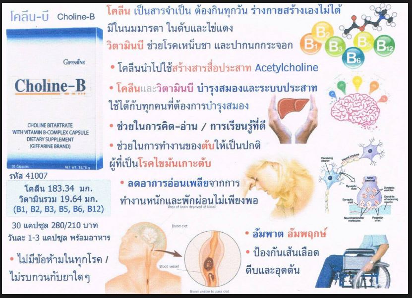 โคลีน - บี Choline - B วิตามินบีรวม 30 แคปซูล - 65 Hello Shop - ThaiPick