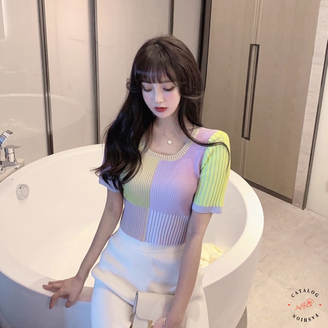 ‼️พร้อมส่ง ราคาถูก‼️ เสื้อยืดไหมพรมสีแบบทูโทน 2 สี คอกลมแขนสั้น ...