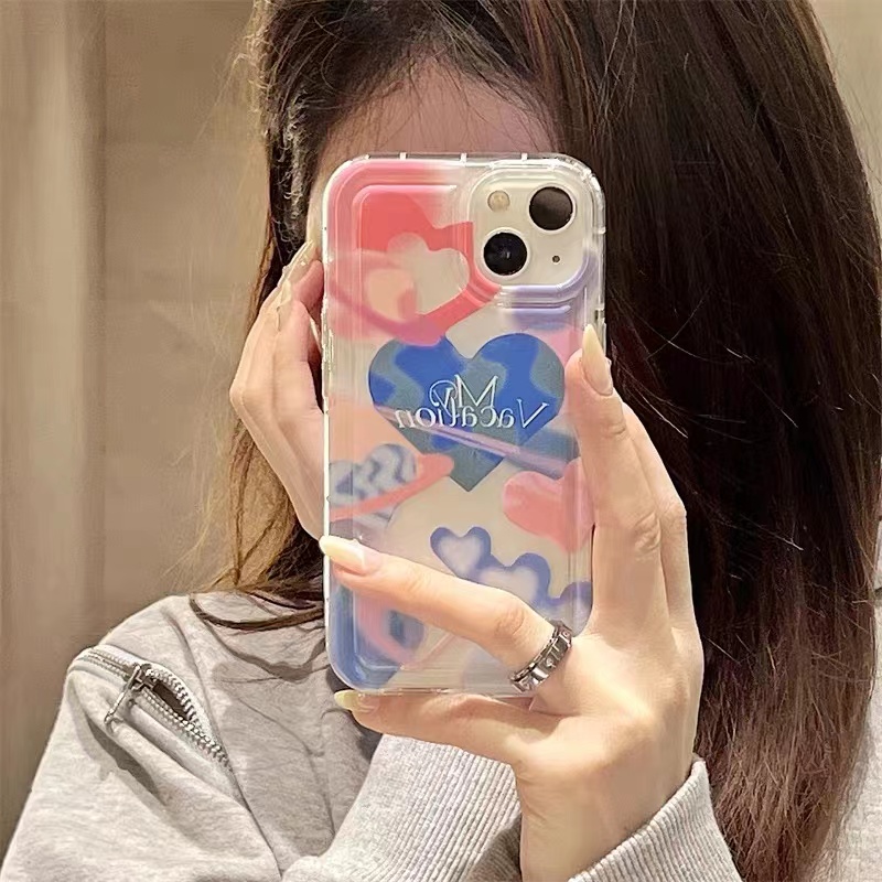 For IPhone 14 Pro Max IPhone Case Thickened TPU Soft Case Clear Case Shockproof Pink and Blue Graffiti Compatible with For IPhone 13 Pro Max 12