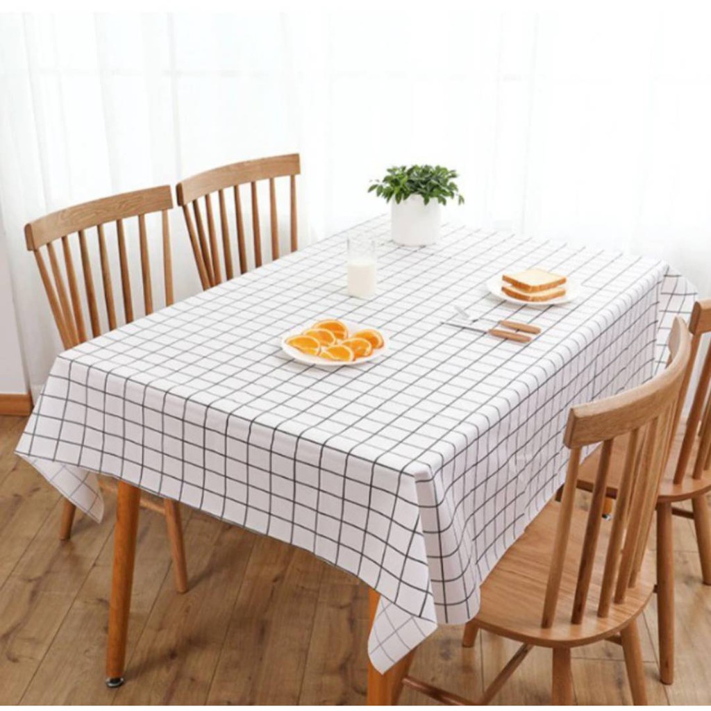ผ้าปูโต๊ะ สี่เหลี่ยมผืนผ้า ผ้าปูโต๊ะกันน้ำ ผ้าปูโต๊ะลายตาราง ขนาด137*90cm
