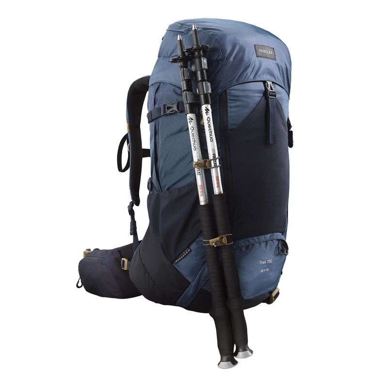 เป้สะพายหลังผู้ชายสำหรับเทรคกิ้งบนภูเขารุ่น Trek 700 50+10 (สีฟ้า) อุปกรณ์สำหรับใช้ในการเล่นเดินป่าเดินเขาเทรคกิ้ง